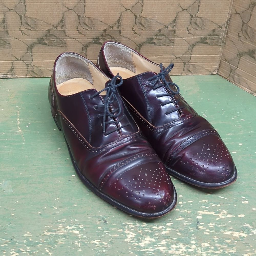 Mens Alfani (Italy) "Paul" Brown Leather Oxford Cap Round Toe Dress Shoes sz10.5